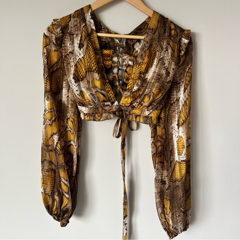 Brown and Yellow Snake Print Women's Top
